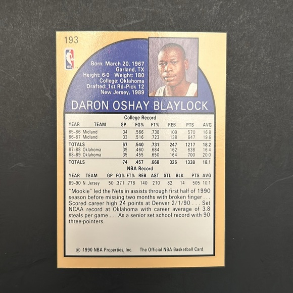 🏀3/$10. Bundle & Save. Mookie Baylock. Rookie Card. 1990 NBA Hoops. Card # 193 - Picture 2 of 2